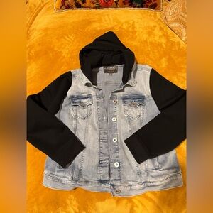Torrid Light Blue Denim Jacket with Black Sleeves